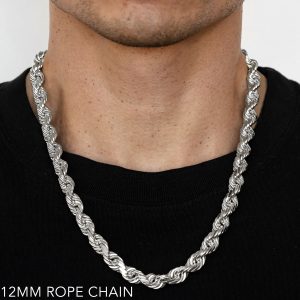 14K 12MM WHITE GOLD SOLID DC ROPE 28" CHAIN NECKLACE (AVAILABLE IN LENGTHS 7" - 30")