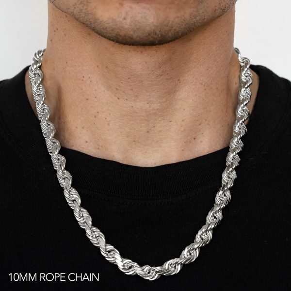 14K 10MM WHITE GOLD SOLID DC ROPE 20" CHAIN NECKLACE (AVAILABLE IN LENGTHS 7" - 30")