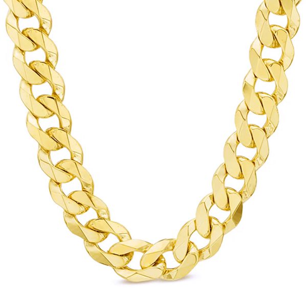10K 11MM YELLOW GOLD SOLID CURB 20" CHAIN NECKLACE (AVAILABLE IN LENGTHS 7" - 30")