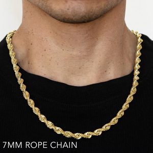 18K 7MM YELLOW GOLD SOLID DC ROPE 26" CHAIN NECKLACE (AVAILABLE IN LENGTHS 7" - 30")