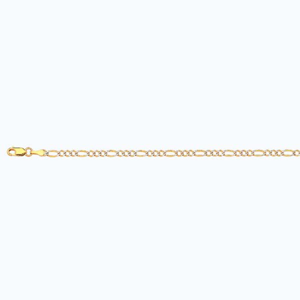 10K 2.5MM YELLOW GOLD SOLID PAVE FIGARO 28" CHAIN NECKLACE (AVAILABLE IN LENGTHS 7" - 30")