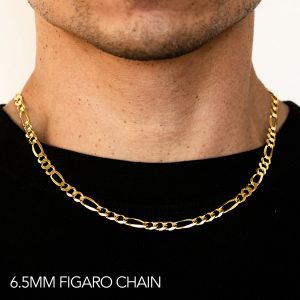 10K 6.5MM YELLOW GOLD SOLID FIGARO 30" CHAIN NECKLACE (AVAILABLE IN LENGTHS 7" - 30")