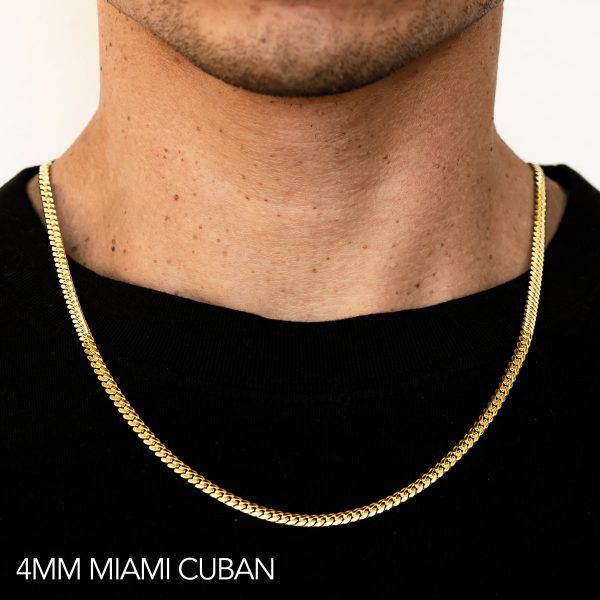 18K 4MM YELLOW GOLD SOLID MIAMI CUBAN 22" CHAIN NECKLACE (AVAILABLE IN LENGTHS 7" - 30")