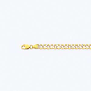10K 4.5MM YELLOW GOLD HOLLOW PAVE CURB 20" CHAIN NECKLACE (AVAILABLE IN LENGTHS 7" - 30")