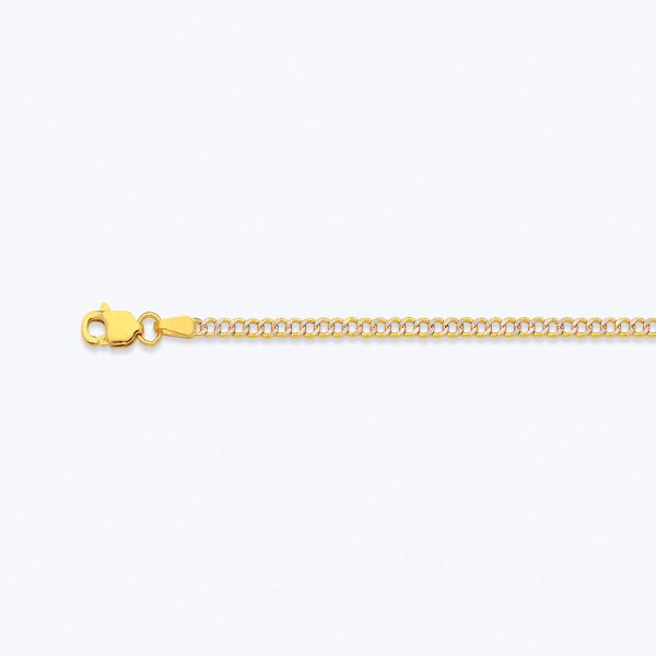 10K 2MM YELLOW GOLD HOLLOW PAVE CURB 8.5" CHAIN BRACELET (AVAILABLE IN LENGTHS 7" - 30")
