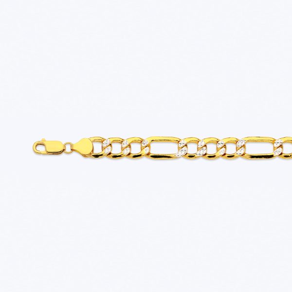 10K 10.5MM YELLOW GOLD HOLLOW PAVE FIGARO 7.5" CHAIN BRACELET (AVAILABLE IN LENGTHS 7" - 30")