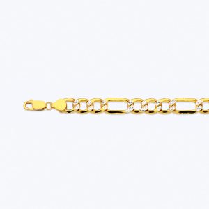 10K 10.5MM YELLOW GOLD HOLLOW PAVE FIGARO 7" CHAIN BRACELET (AVAILABLE IN LENGTHS 7" - 30")