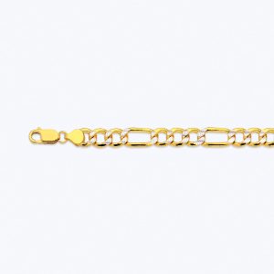 10K 7.5MM YELLOW GOLD HOLLOW PAVE FIGARO 20" CHAIN NECKLACE (AVAILABLE IN LENGTHS 7" - 30")
