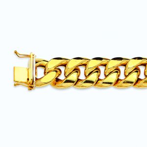 10K 13MM YELLOW GOLD HOLLOW MIAMI CUBAN 9" CHAIN BRACELET (AVAILABLE IN LENGTHS 7" - 30")