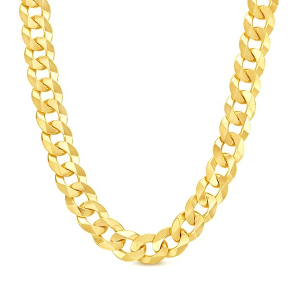 14K 12MM YELLOW GOLD SOLID CURB 18" CHAIN NECKLACE (AVAILABLE IN LENGTHS 7" - 30")