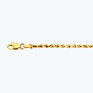 14K 2MM YELLOW GOLD DC HOLLOW ROPE 7" CHAIN BRACELET (AVAILABLE IN LENGTHS 7" - 30")