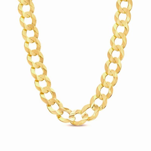 14K 7MM YELLOW GOLD SOLID CURB 18" CHAIN NECKLACE (AVAILABLE IN LENGTHS 7" - 30")