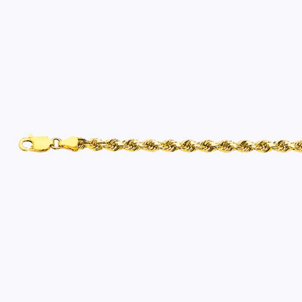 18K 3.5MM YELLOW GOLD SOLID DC ROPE 8" CHAIN BRACELET (AVAILABLE IN LENGTHS 7" - 30")