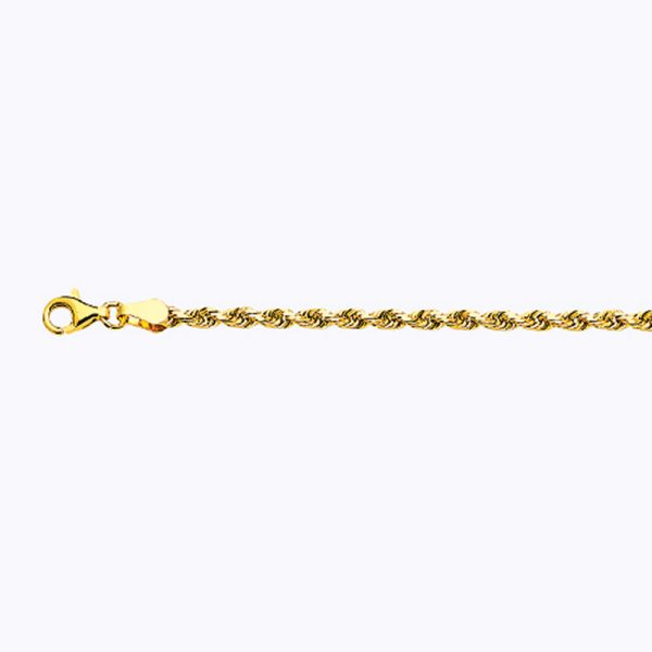 18K 3MM YELLOW GOLD SOLID DC ROPE 7.5" CHAIN BRACELET (AVAILABLE IN LENGTHS 7" - 30")