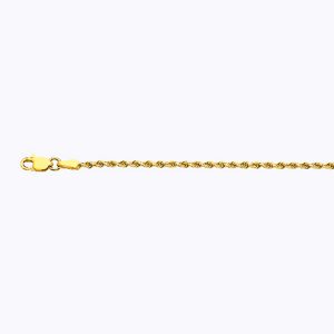 18K 2MM YELLOW GOLD SOLID DC ROPE 9" CHAIN BRACELET (AVAILABLE IN LENGTHS 7" - 30")