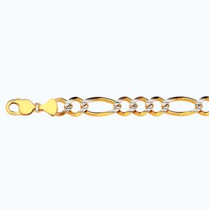 14K 12MM YELLOW GOLD SOLID PAVE FIGARO 8.5" CHAIN BRACELET (AVAILABLE IN LENGTHS 7" - 30")