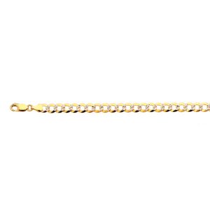 14K 7MM YELLOW GOLD SOLID PAVE CURB 8" CHAIN BRACELET (AVAILABLE IN LENGTHS 7" - 30")