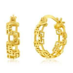 Sterling Silver Cut-Out Design Hoop Earrings - Gold Plated