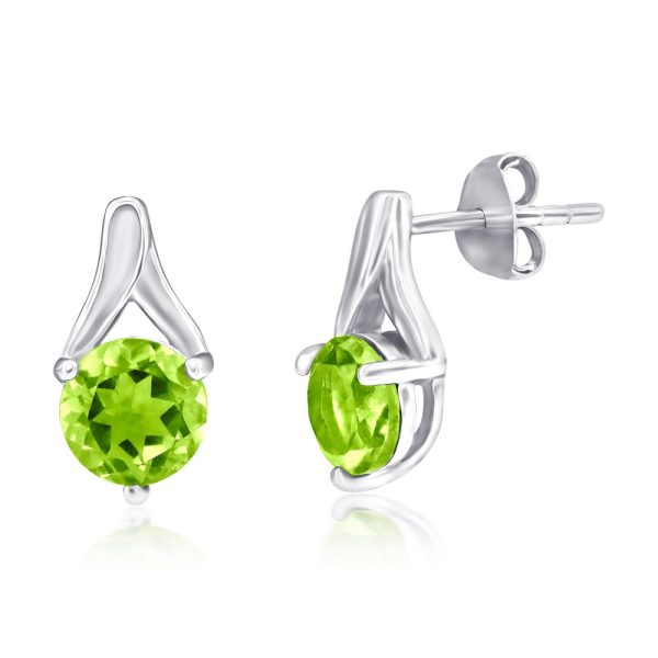 Sterling Silver Round 6MM Gem Earrings - Peridot