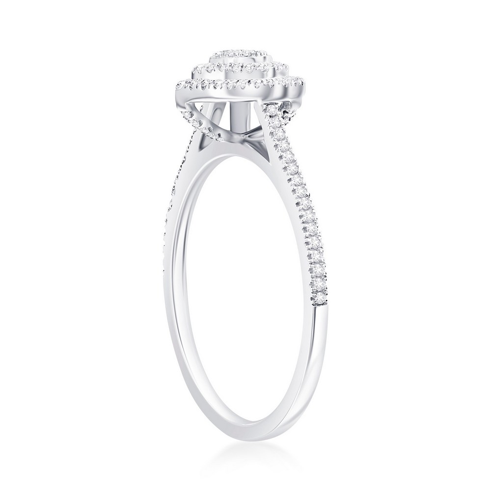 Sterling Silver Double Frame Heart Diamond Ring - (107 Stones)