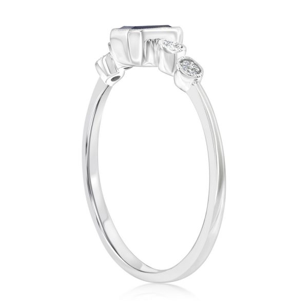 Sterling Silver, Lab-Grown 0.31ct Sapphire & 0.03 Natural Diamond Ring - (17 Stones)