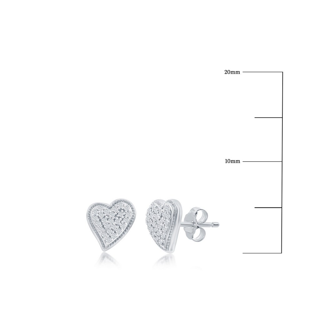 Sterling Silver Heart Diamond Stud Earrings - (50 Stones)