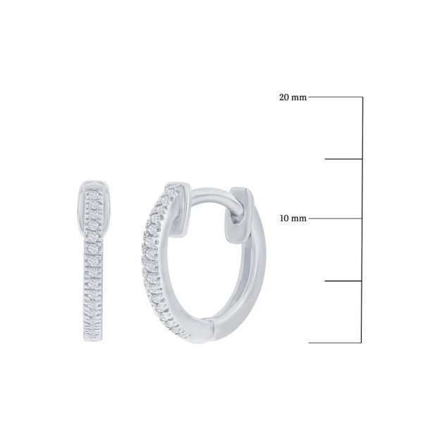 Sterling Silver, 13mm Huggie Diamond Earrings - (32 Stones)