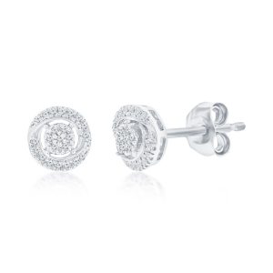 Sterling Silver Round Halo Diamond Studs - (46 Stones)