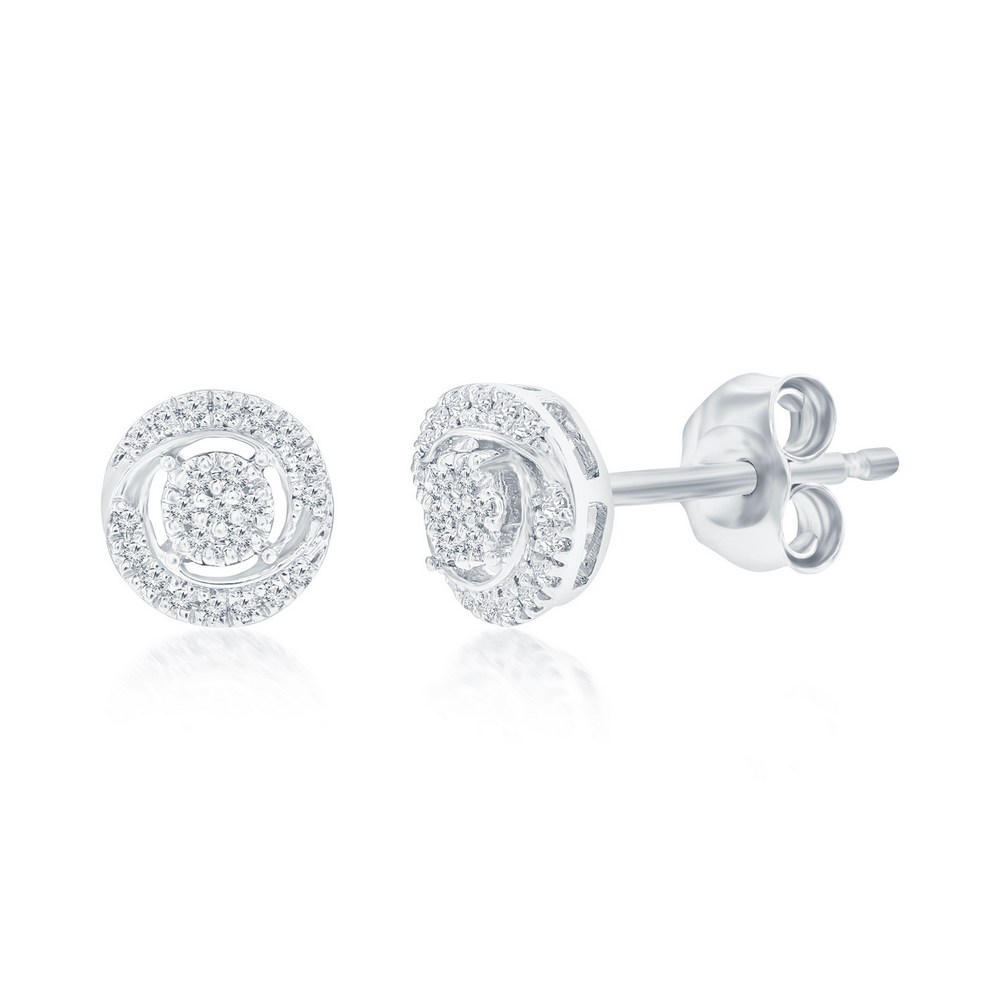 Sterling Silver Round Halo Diamond Studs - (46 Stones)