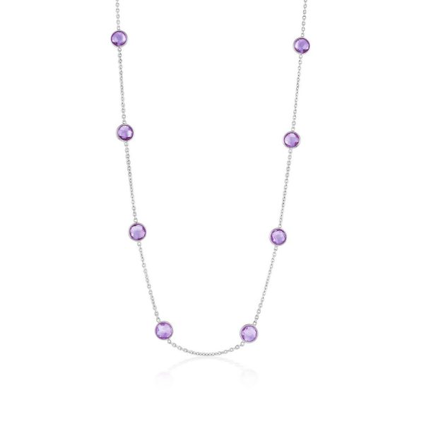 Sterling Silver, Bezel-Set 7mm Round Amethyst Station Necklace (9.17cttw)
