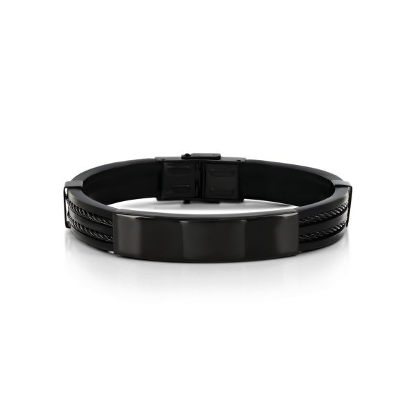 Stainless Steel, Silicone ID Bar Bracelet - Black