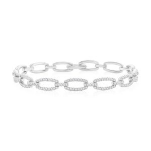 Sterling Silver Open Oval CZ Link Bracelet
