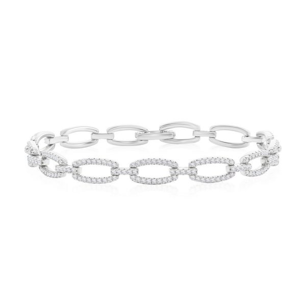 Sterling Silver Open Oval CZ Link Bracelet