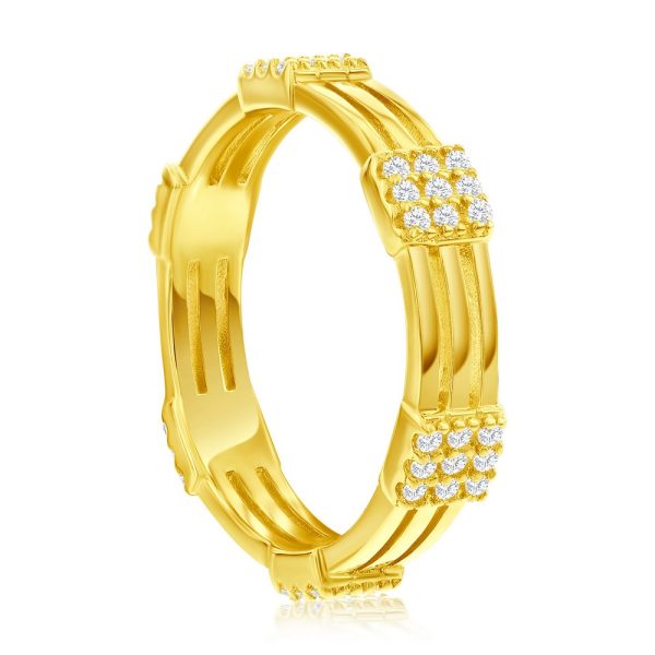 Sterling Silver, Triple Row Square CZ Eternity Ring - Gold Plated