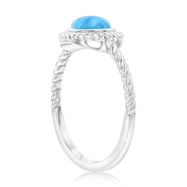 Sterling Silver, Round Larimar Rope Design Ring