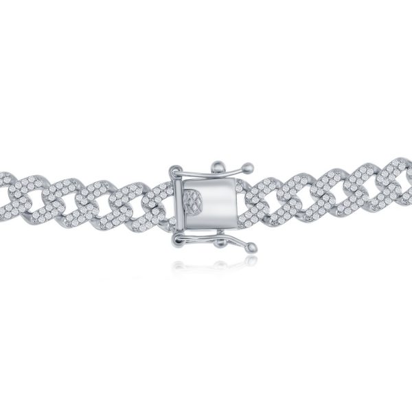 Sterling Silver, Micro Pave CZ Monaco Chain Heart Necklace