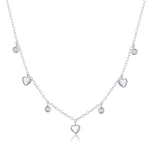 Sterling Silver Alternating Mini Heart & Bezel-Set CZ Necklace