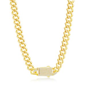 Sterling Silver 9mm Monaco Bracelet, CZ Lock - Gold Plated