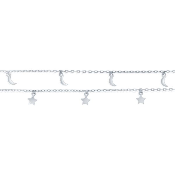 Sterling Silver, Moon and Star Double Strand Anklet