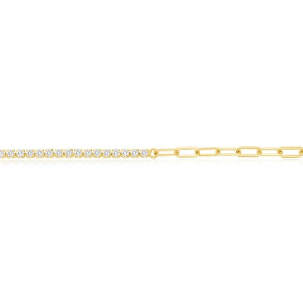 Sterling Silver, 2mm Half Tennis & 3.5mm Paperclip Anklet - Gold Plated