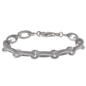Sterling Silver "Lined" Oval and Circles Link Bracelet
