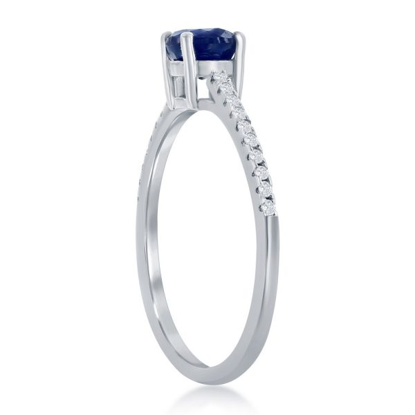 Sterling Silver, 5mm Diffusion Sapphire & White Topaz Band Solitaire Ring