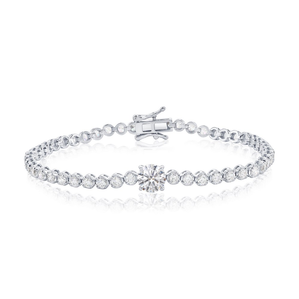 Sterling Silver, 7mm & 4mm Round CZ Tennis Bracelet